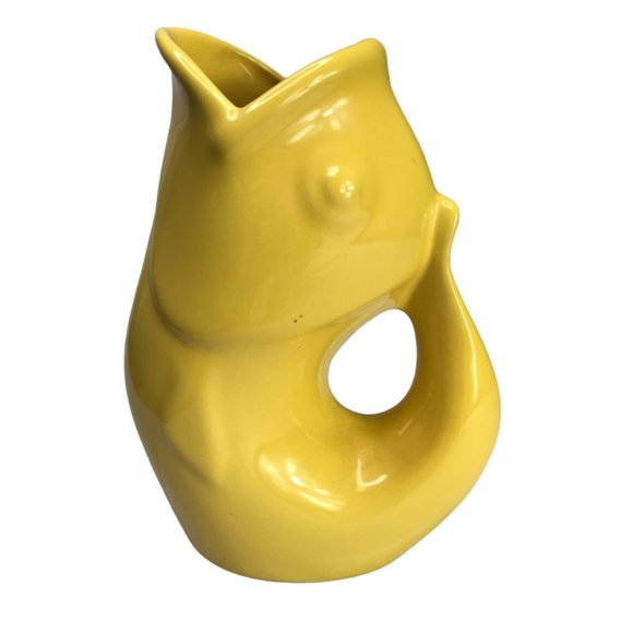 New NWT GURGLEPOT Yellow Fish.  Ceramic Makes noises when you pour liquid Large - Picture 2 of 8